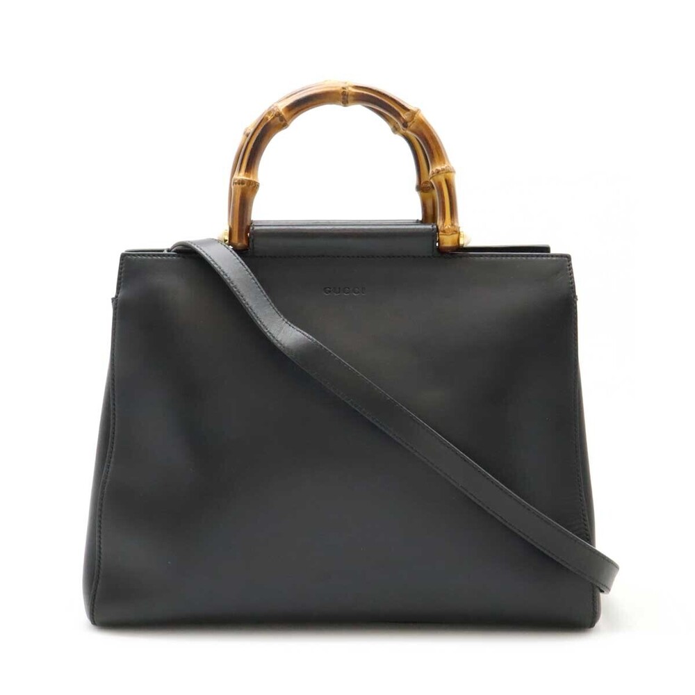 Gucci Nimfair Bamboo Top Handle Crossbody Bag Faux Pearls Black